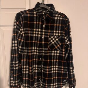 Wesc Men's Black, White, and Orange Checkered Shirt